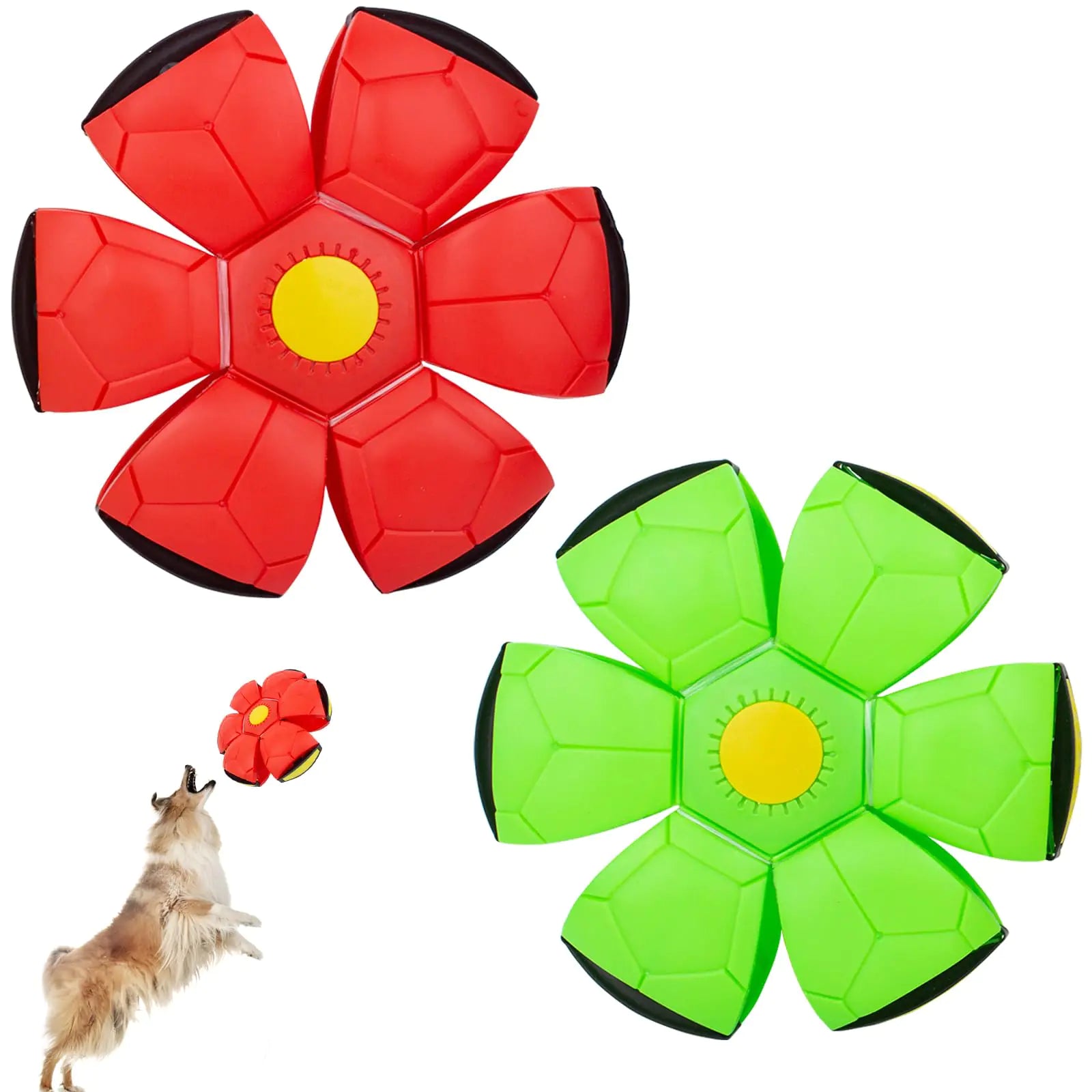 OOXYG Dog Flying Disc 2 Pack in red and green, interactive flying saucer ball toy for medium and large dogs