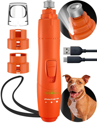 Rechargeable dog nail grinder with LED light for safe and quiet pet nail trimming